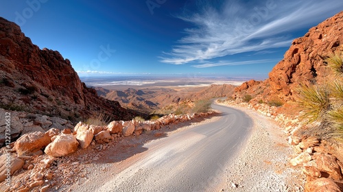 Desert mountain road winding scenic view travel landscape