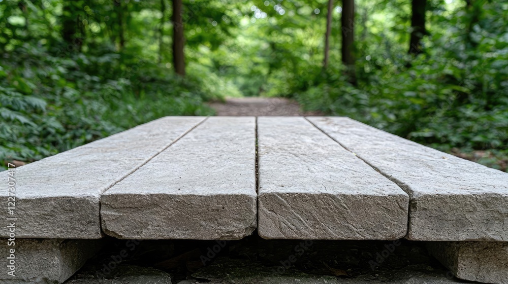 Fototapeta premium Wooden bench path forest nature walk outdoors