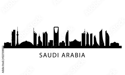 Saudi Arabia skyline silhouette set in black and white