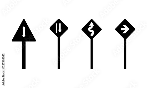 Road sign silhouette set in black and white