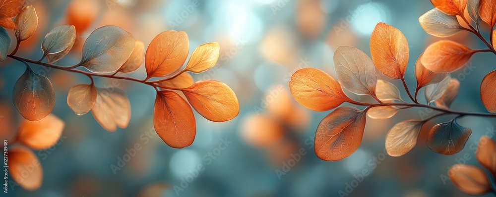 Autumnal Serenity: A Symphony of Orange and Teal Leaves Autumnal Serenity: A Symphony of Orange and Teal Leaves