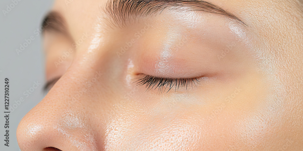 Fototapeta premium Close-up of Woman's Eye and Nose with Visible Skin Texture