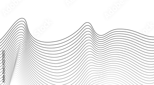 Abstract blue smooth wave on a white background. Dynamic sound wave. Design element. Vector illustration.