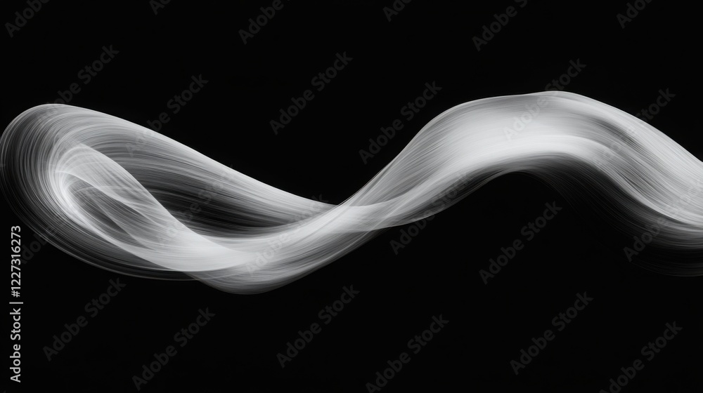 Fototapeta premium Abstract waveforms in white color on black background, long exposure effect