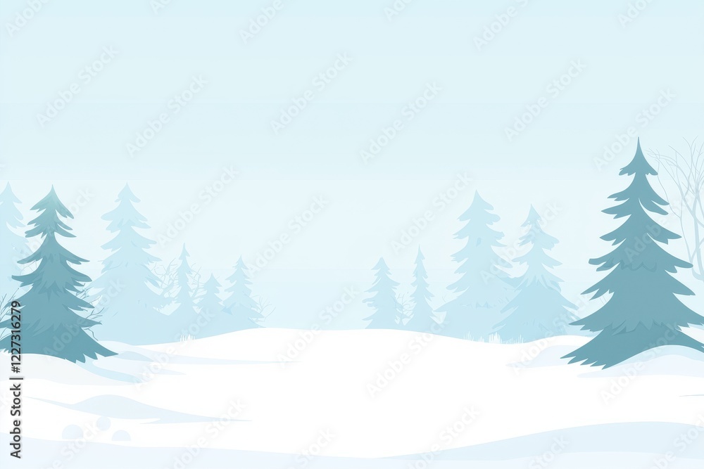 Naklejka premium Winter Landscape Gradient: A snowy landscape with a sky transitioning from crisp white to pale blue, accented by snow-covered trees