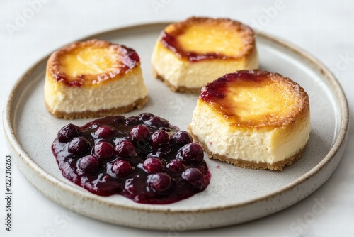 Wallpaper Mural Delicious cheesecakes served with fresh berry sauce on a plate Torontodigital.ca