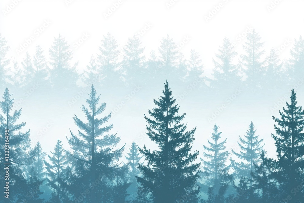Fototapeta premium Winter Landscape Gradient: A snowy landscape with a sky transitioning from crisp white to pale blue, accented by snow-covered trees