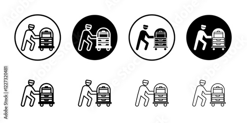 Bellboy with luggage cart icon linear logo isolated