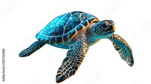 A vibrant sea turtle swimming gracefully under the ocean water.