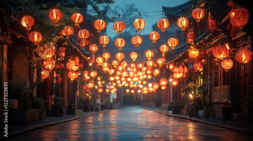 Wallpaper Mural Enchanted Evening in a Chinese Town: A Street Lit by Hundreds of Red Lanterns Torontodigital.ca