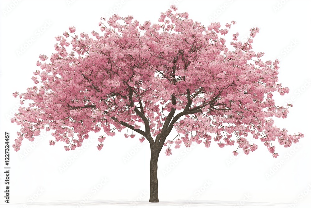 Fototapeta premium A delicate cherry blossom tree against a plain white background
