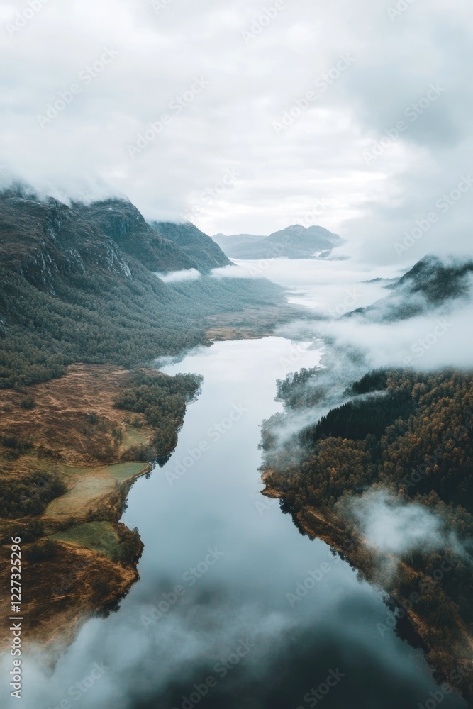 Mountain lake with cloudy surroundings Mountain lake with cloudy surroundings