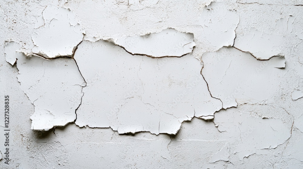 Obraz premium White wall with peeling paint and damaged surface showing texture and wear over time
