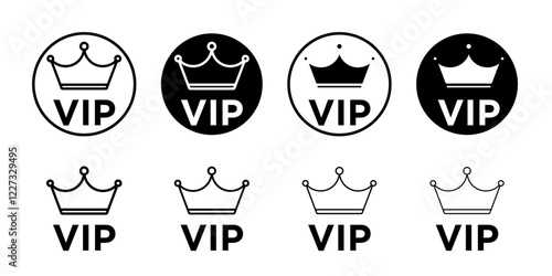 Vip text with crown icon linear logo isolated