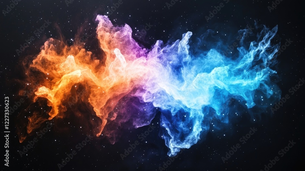 Cosmic Nebula Fire and Ice clash in space; background stars. Abstract art for science fiction Cosmic Nebula Fire and Ice clash in space; background stars. Abstract art for science fiction