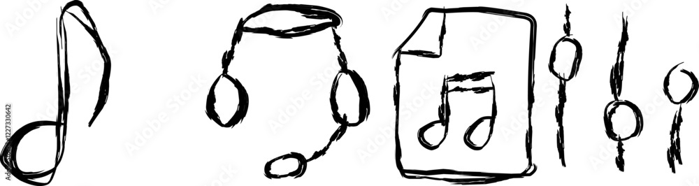 set of music icons in Doodle style, hand drawn music. set of music icons in Doodle style, hand drawn music.