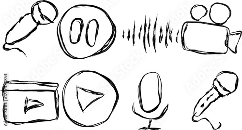 set of music icons in Doodle style, hand drawn music.