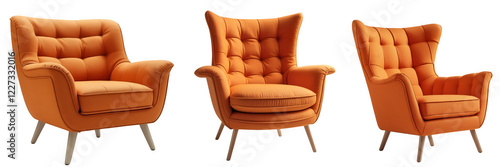 Orange tufted armchair isolated on transparent background photo