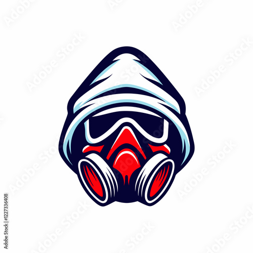 Strong and Stealthy Logo Featuring a Character Wearing a Hood and Military Mask, Mysterious and Bold Design for Tactical, Security, and Adventure Branding