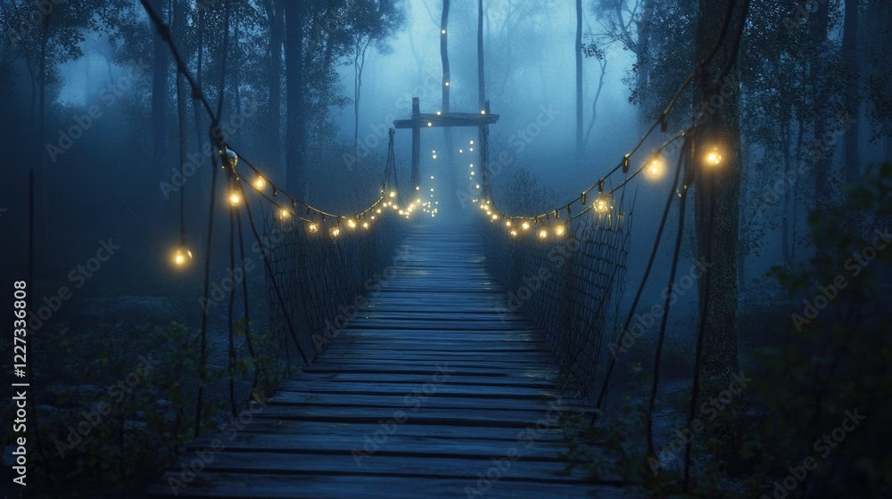 Obraz premium Forest Suspension Bridge Night