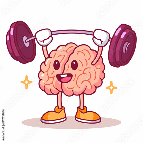 Strong and Energetic Cartoon Brain Mascot Weightlifting, Muscular and Smart Character with a Determined Expression, Fun and Motivational Fitness and Intelligence Fusion for Gym