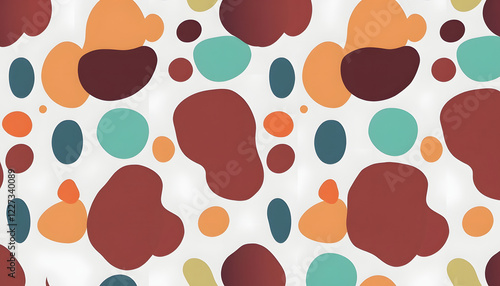 Collection of modern abstract seamless patterns with natural colorful shapes or blots on white background. Trendy motley vector illustration in flat style for wrapping paper, textile print, wallpape photo