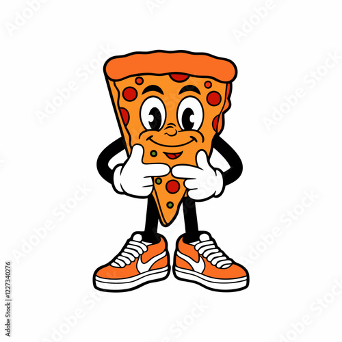 Cartoon Slice of Pizza Character with Sneakers, Fun and Playful Illustration of a Food Mascot, Cheesy and Happy