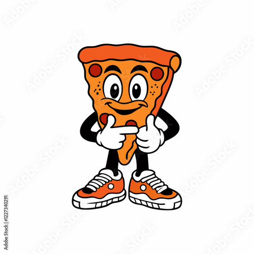 Cartoon Slice of Pizza Character with Sneakers, Fun and Playful Illustration of a Food Mascot, Cheesy and Happy