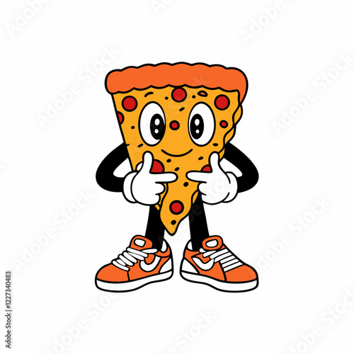 Cartoon Slice of Pizza Character with Sneakers, Fun and Playful Illustration of a Food Mascot, Cheesy and Happy