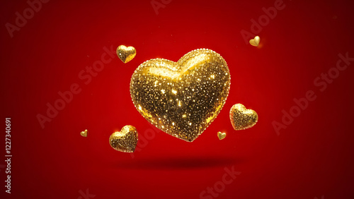 golden heart on red background