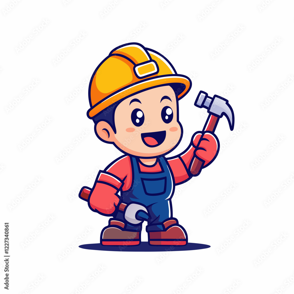 Cartoon Construction Worker Character in Safety Gear with Hammer and Wrench, Colorful and Fun Illustration for Kids Cartoon Construction Worker Character in Safety Gear with Hammer and Wrench, Colorful and Fun Illustration for Kids