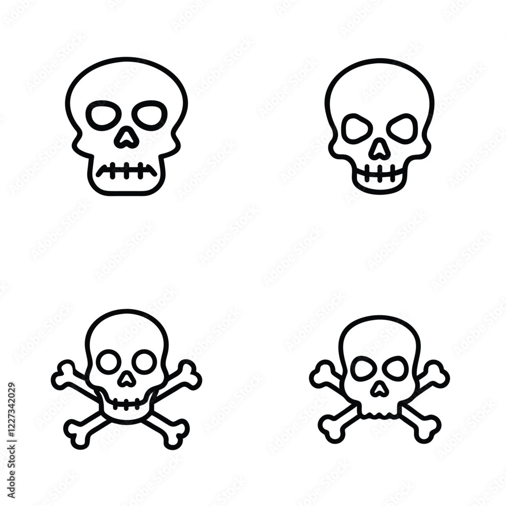 Four simple black line art icons skulls vector art bundle design Four simple black line art icons skulls vector art bundle design
