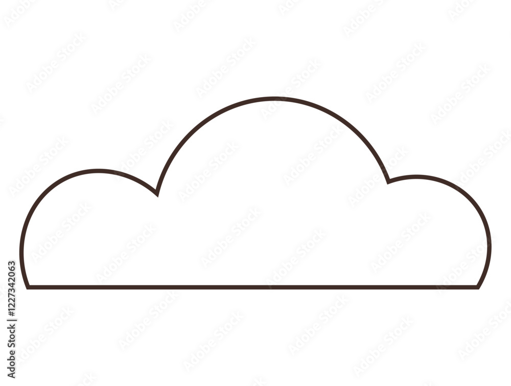 Simple cloud outline with rounded curves formed by a continuous black line. Ideal for weather, nature, data, simplicity, minimalism, digital storage, abstract concepts. Flat color icon Simple cloud outline with rounded curves formed by a continuous black line. Ideal for weather, nature, data, simplicity, minimalism, digital storage, abstract concepts. Flat color icon