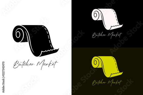 butcher wrapping paper roll, lines, circle, butcher market logo, supermarket, organic food market, butcher shop, meat shop, butcher service, slaughterhouse, illustration, abstract, logo