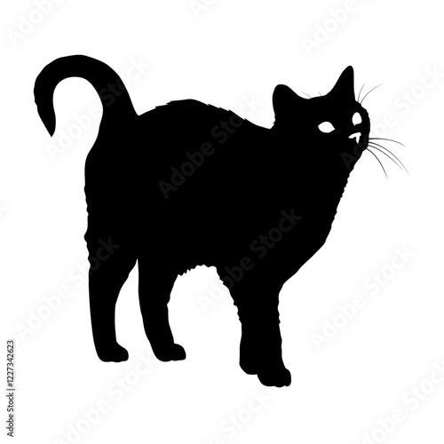 Schwarze Katzensilhouette, Neugierige Katze freigestellt.