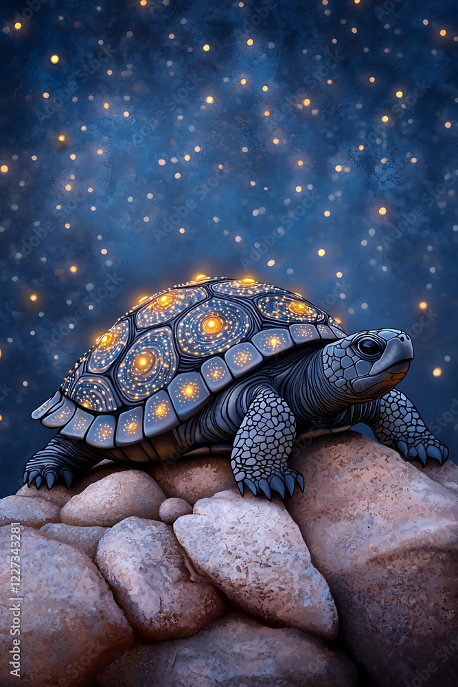 Starry Night Turtle on Rocky Surface Starry Night Turtle on Rocky Surface