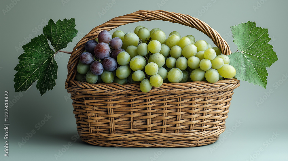 Fresh Green Grapes in a Rustic Wicker Basket Fresh Green Grapes in a Rustic Wicker Basket