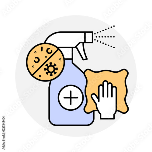 Disinfection icon. Spray Bottle and Gloves Representing Germ-Free Spaces