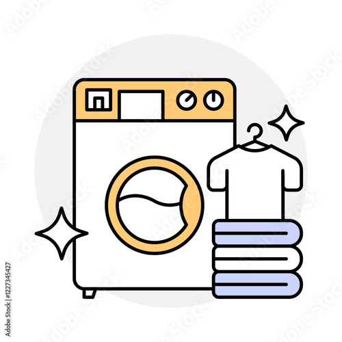 Laundry Services icon. Washing Machine and Clothes Representing Fabric Washing