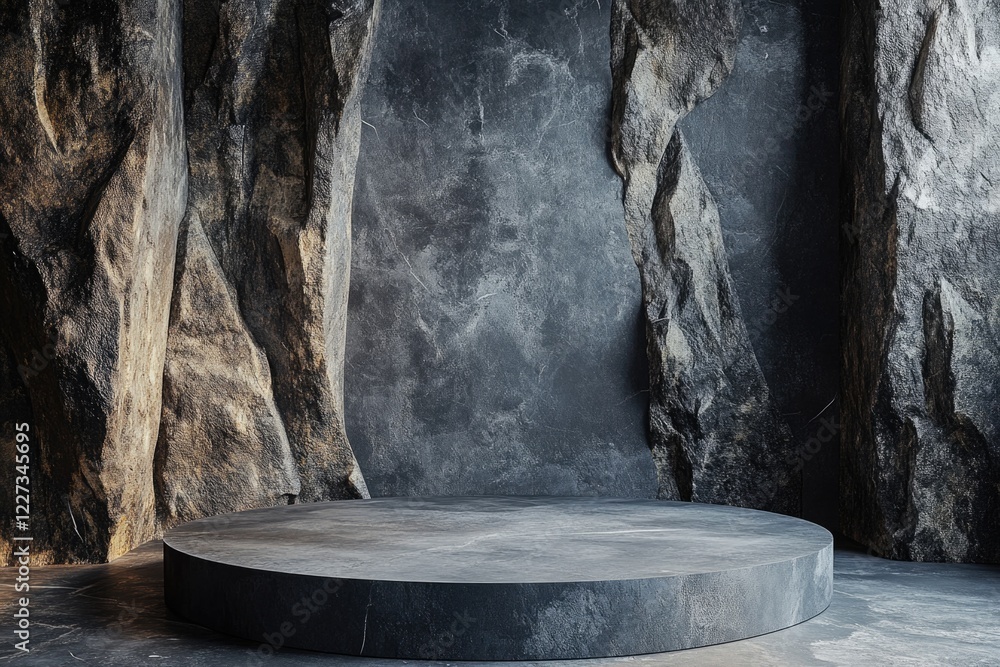 Fototapeta premium Concrete Platform at Rock Wall