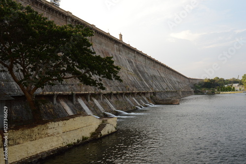 Brindavan garden near Mysuru, Karnataka, India. April 19, 2019. The garden is famous for its fountains. A tourist attraction behind KRS dam