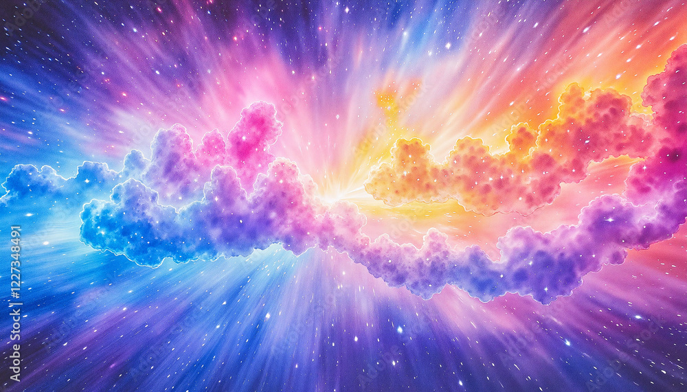 Fototapeta premium Vibrant cosmic explosion in bright hues of blue, pink, and orange, imagination