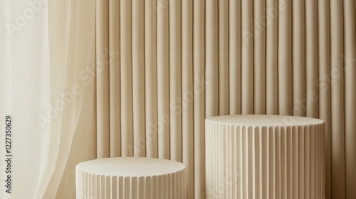 Wallpaper Mural Beige textured cylinders against vertical stripe wall with soft lighting Torontodigital.ca
