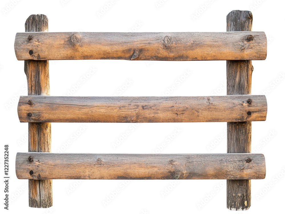 Isolated Three-Rail Old Wooden Fence Isolated Three-Rail Old Wooden Fence