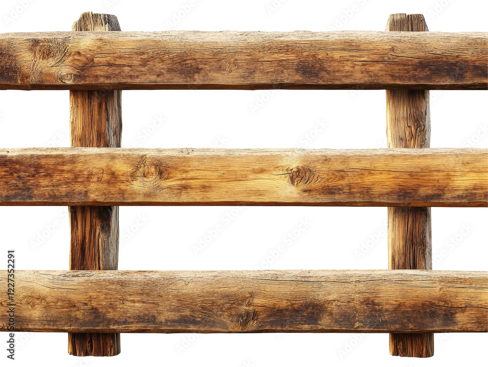 Isolated Three-Rail Wooden Fence Isolated Three-Rail Wooden Fence