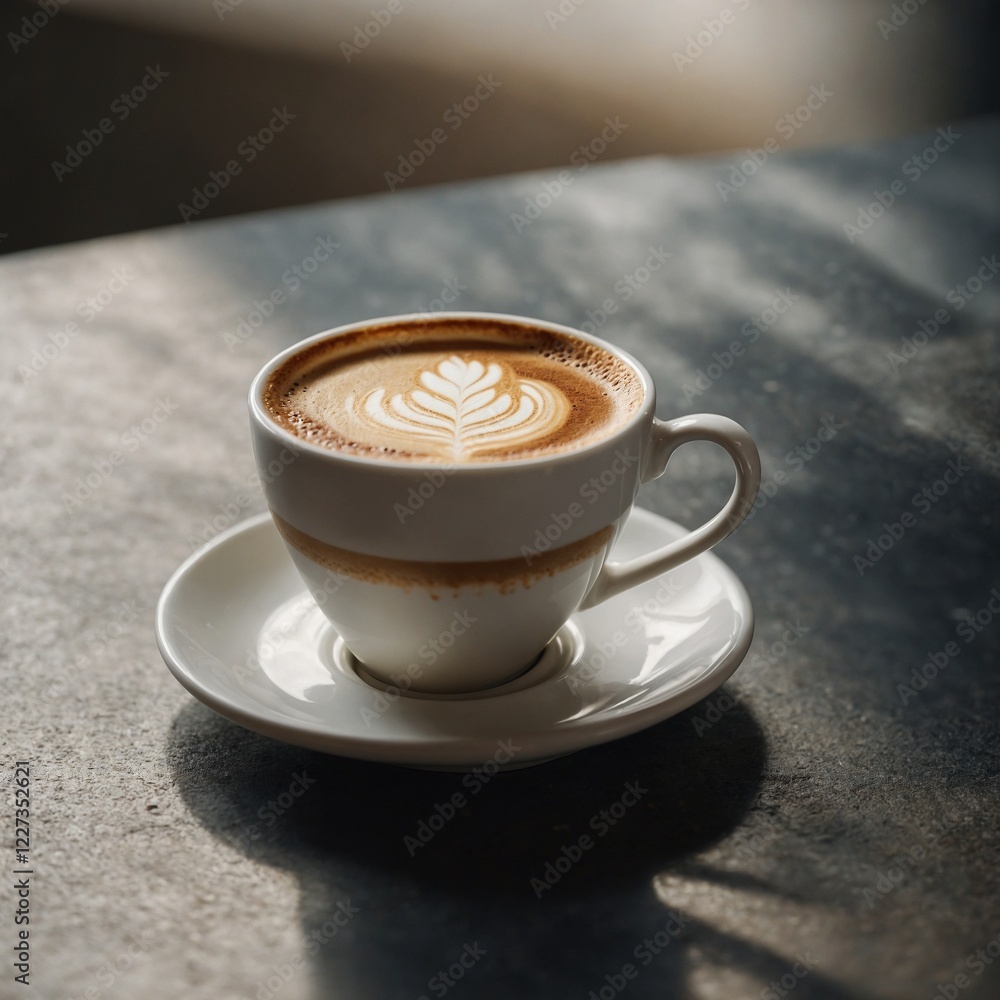 A clean, elegant coffee cup with a tiny latte art on top, set against a bright, clear surface. A clean, elegant coffee cup with a tiny latte art on top, set against a bright, clear surface.