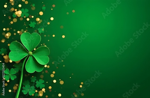 Background of St. Patrick's Day with a  four-leaf clover on a green background with a place to copy the text