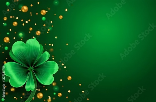 Background of St. Patrick's Day with a  four-leaf clover on a green background with a place to copy the text. photo