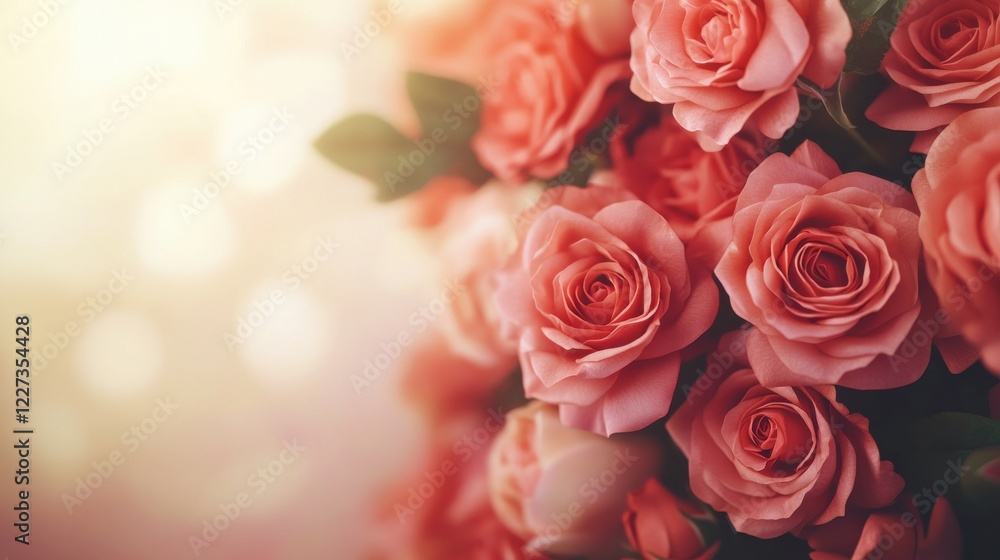 A close-up view of soft pink roses, beautifully arranged, exuding elegance and charm, with a dreamy, blurred background enhancing their beauty. A close-up view of soft pink roses, beautifully arranged, exuding elegance and charm, with a dreamy, blurred background enhancing their beauty.