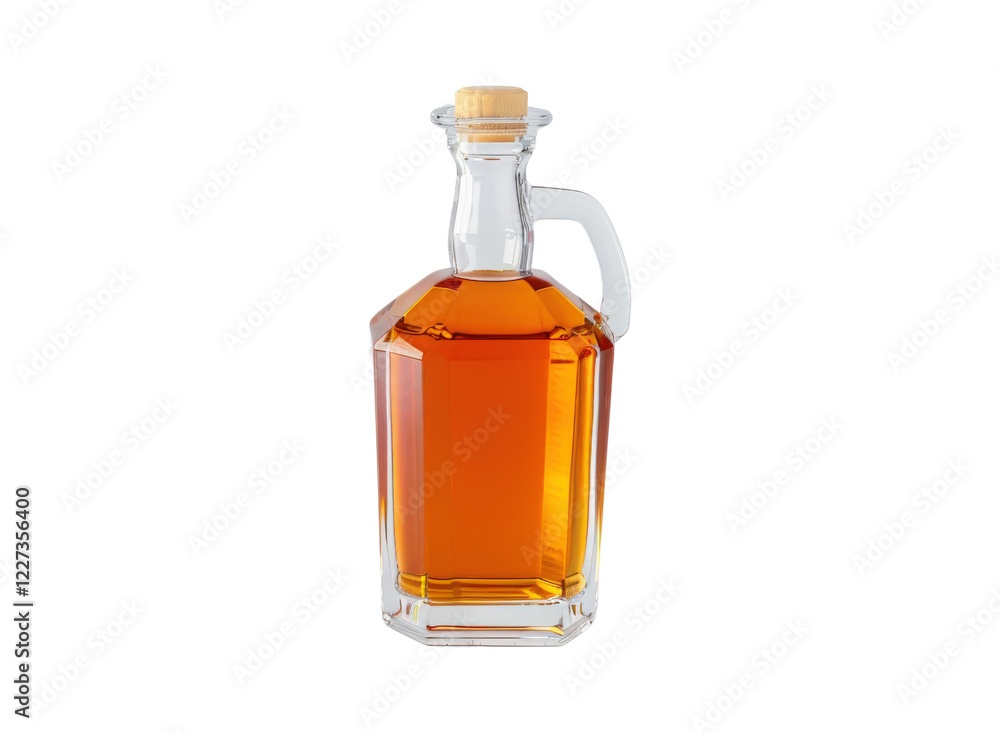 Clear Glass Bottle with Amber Liquid and Cork Stopper Isolated on Transparent Background Clear Glass Bottle with Amber Liquid and Cork Stopper Isolated on Transparent Background